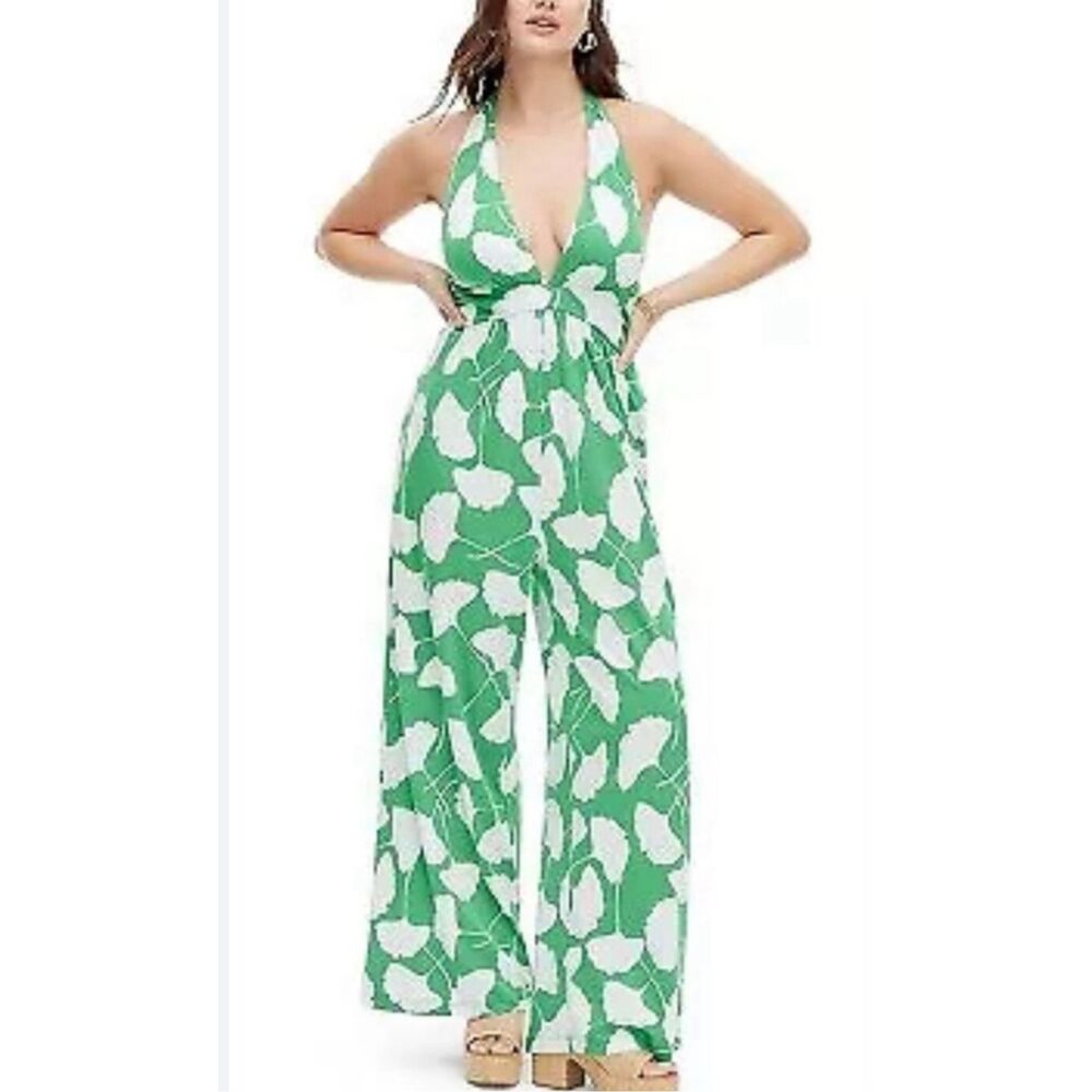 Diane Von Furstenberg DVF x Target green tropical halter top‎ jumpsuit size XXS